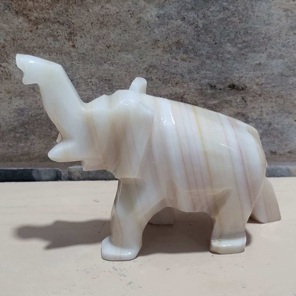 Hand Carved Onyx Marble Elephant Figurine Polished Finish